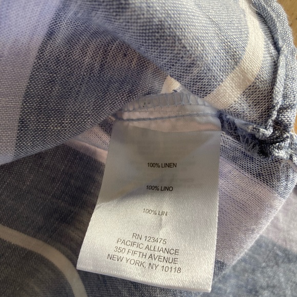 Ellen Tracy 100% linen sleeveless tunic half bitton blue and white stripes, M - Picture 9 of 9